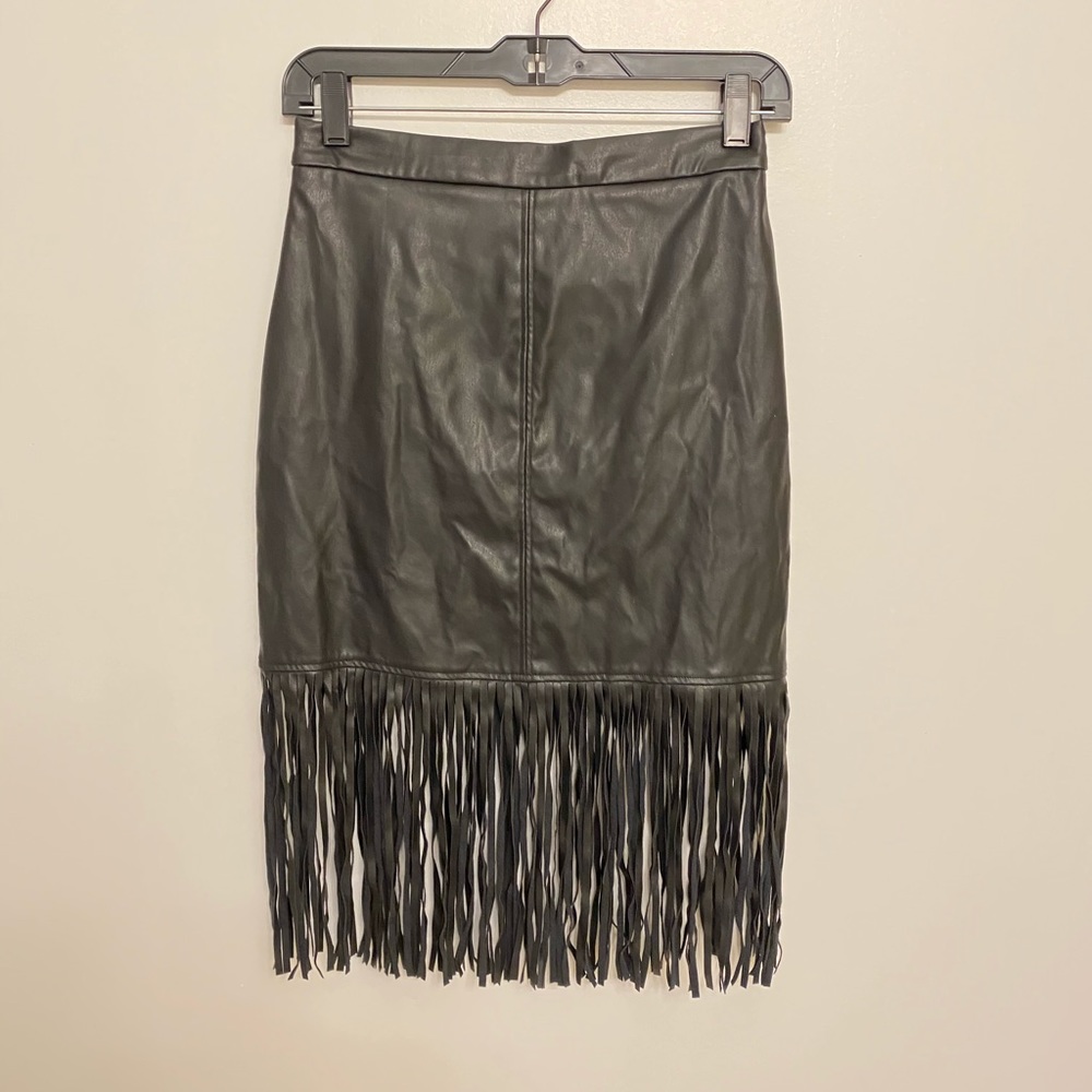 Faux Leather Fringe Skirt